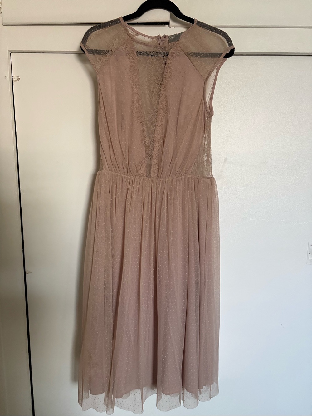 ASOS Dusty Blush Lace & Tulle Midi Dress - Picture 2 of 6